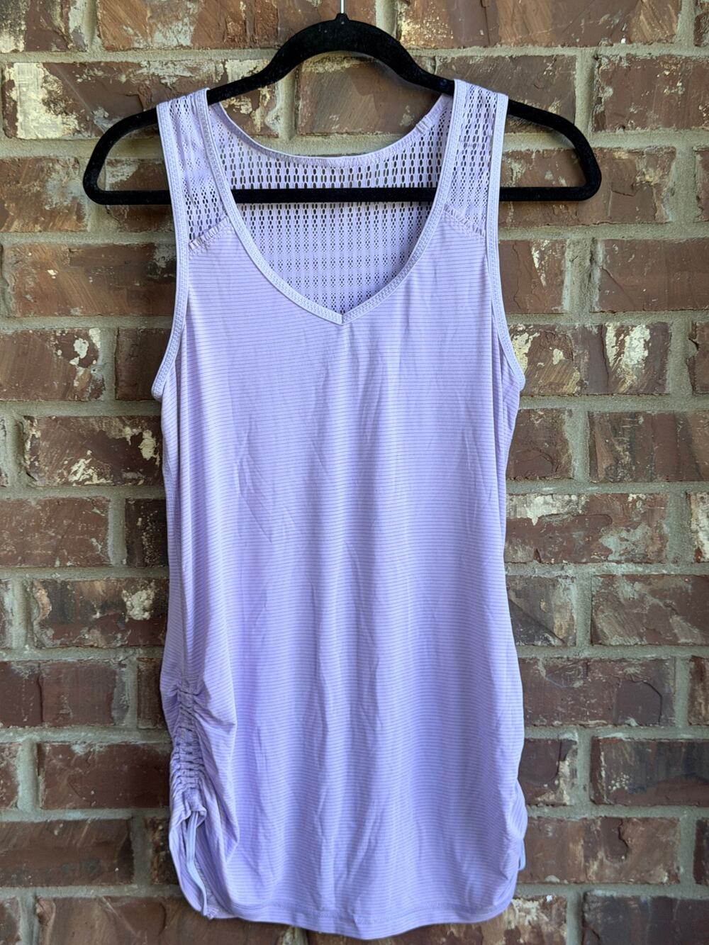 Lululemon Women's Purple V Neck Mesh Back Ruched Running Tank Top 16" P2P